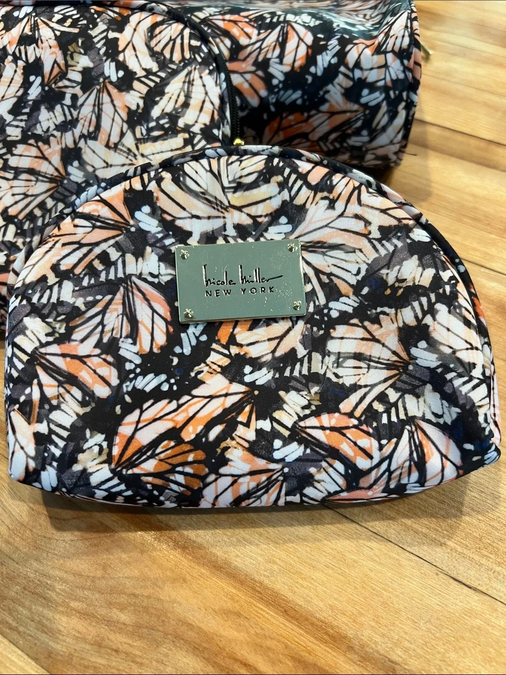 Monarch Butterfly Print nesting set Cosmetic Bag Trio black orange zip bags
